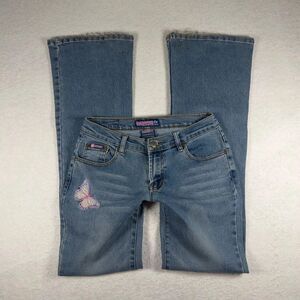 Vintage Y2K Bubblegum USA Embroidered Butterfly Rhinestone Flare Jeans